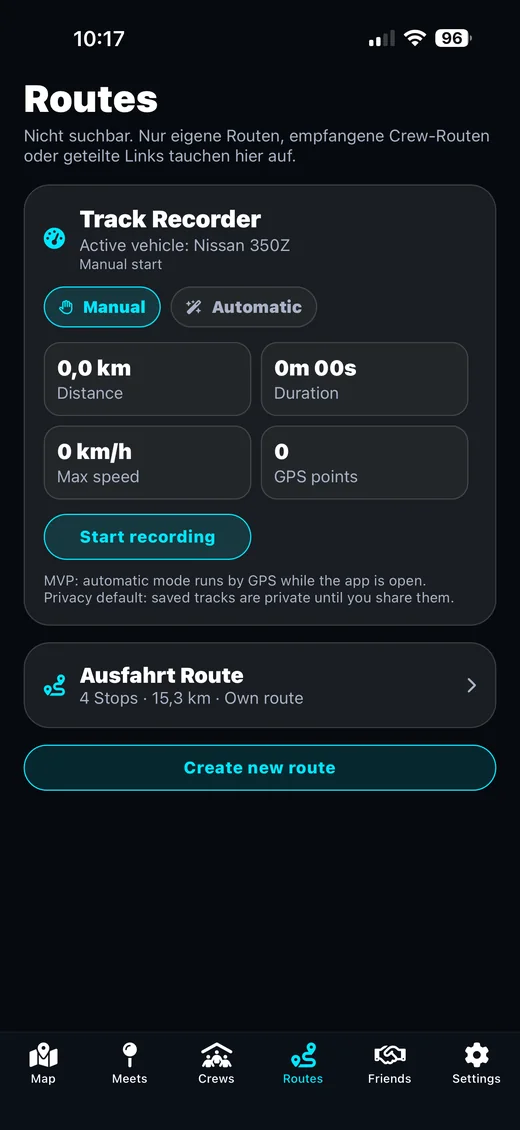 Routes and track recorder in Street Link