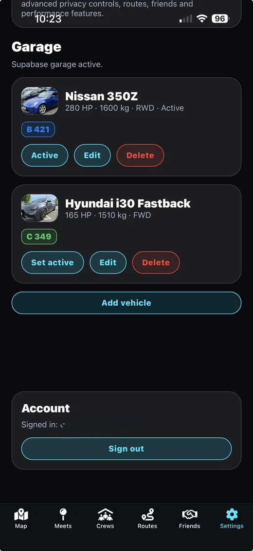 Settings and garage vehicles in Street Link